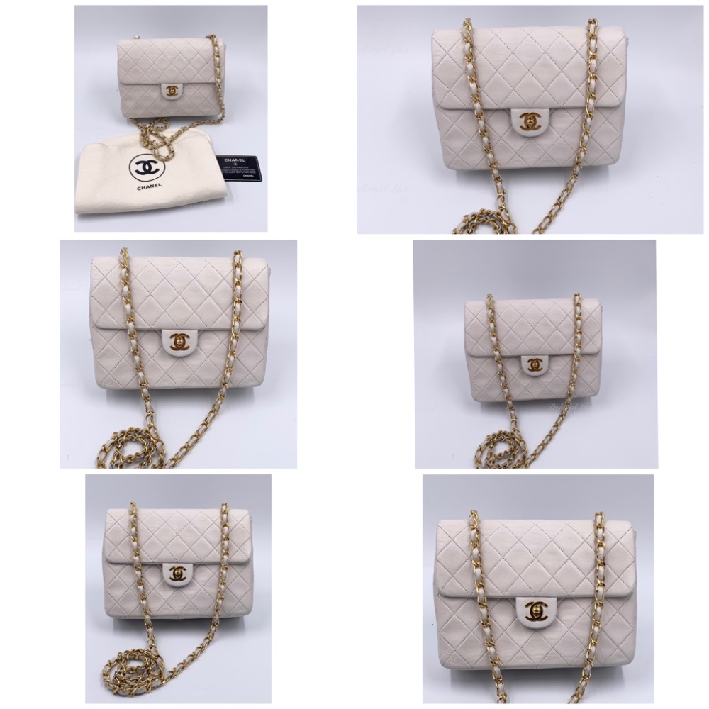 Authentic CHANEL Classic Lambskin Chain Mini Square Flap Bag White/ GHW - Picture 4 of 17
